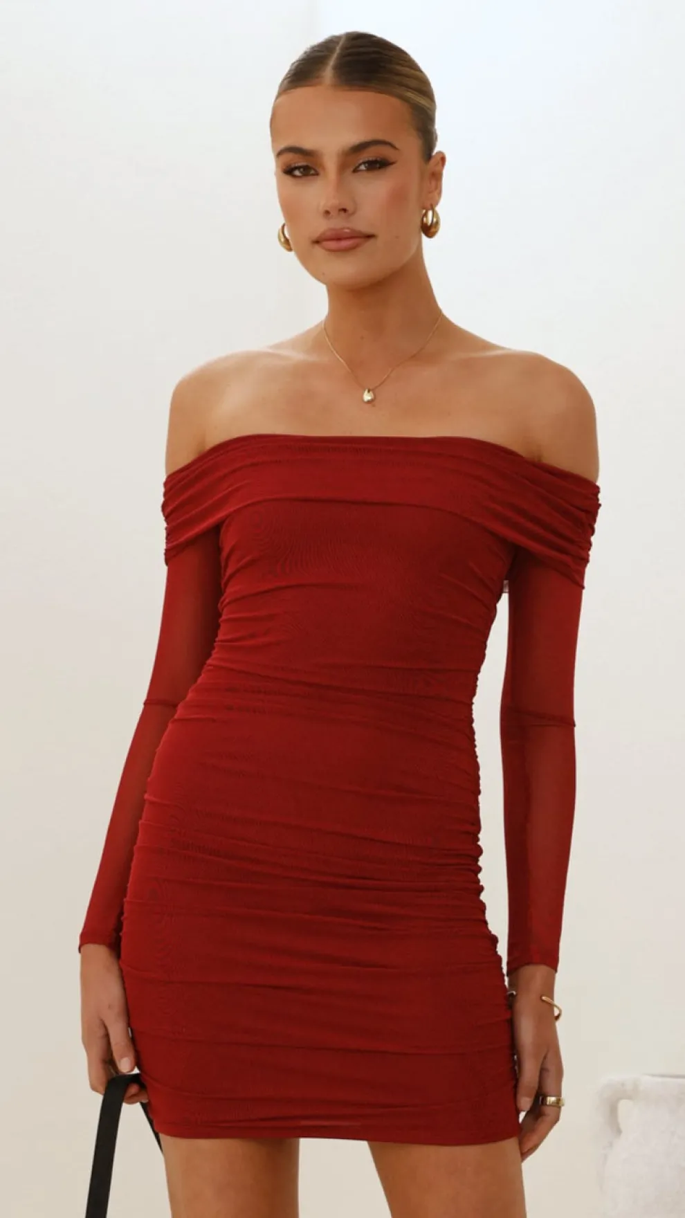 Isadora Off Shoulder Mini Dress - Wine