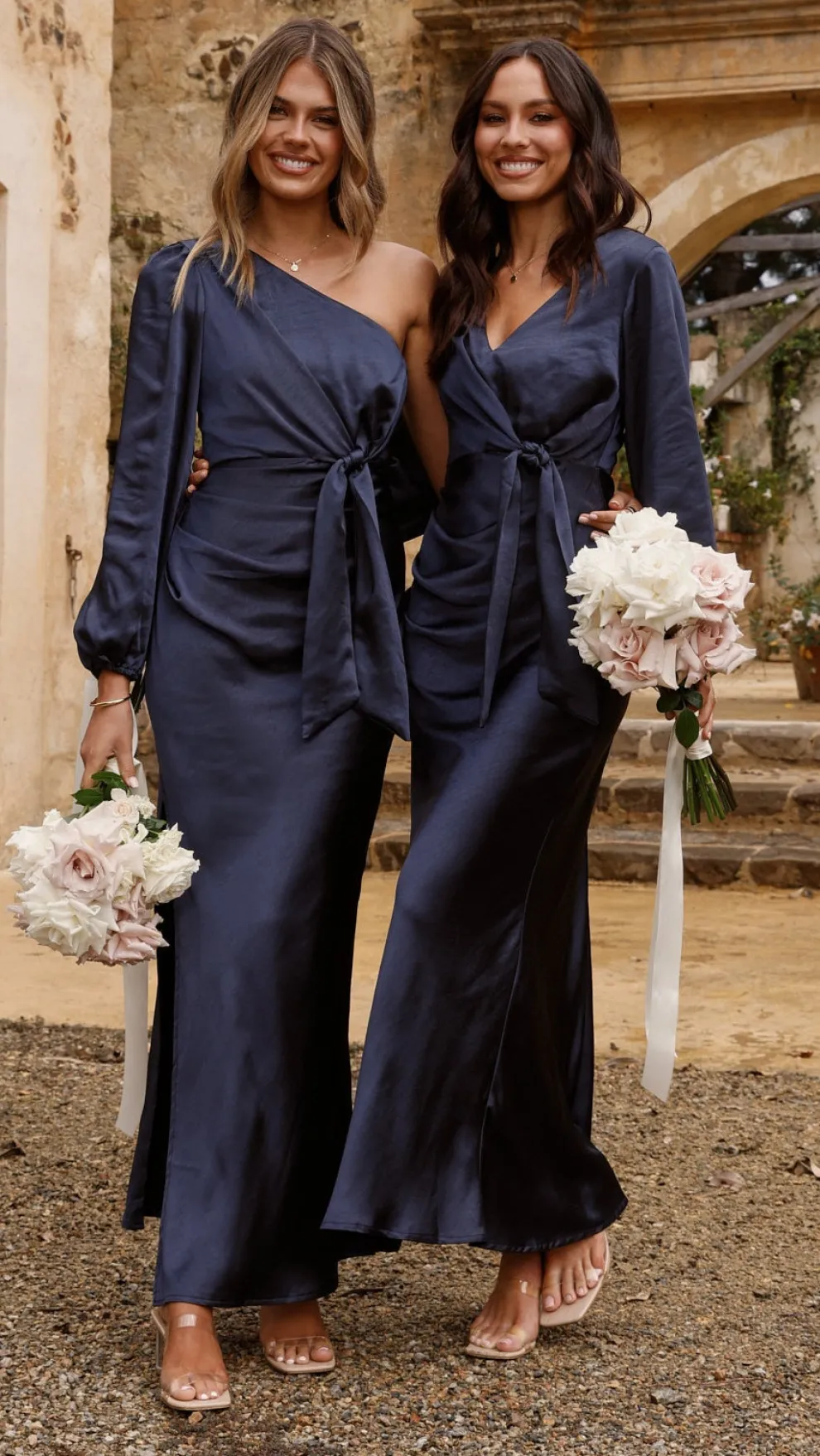 Ivy Long Sleeve Tie Front Maxi Dress - Navy