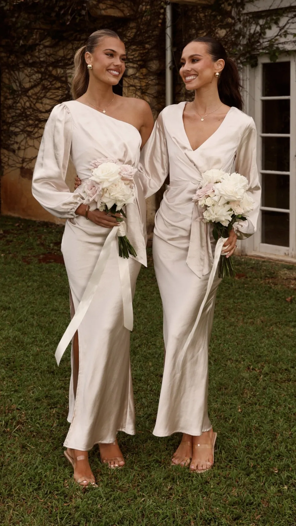 Ivy Long Sleeve Tie Front Maxi Dress - Champagne