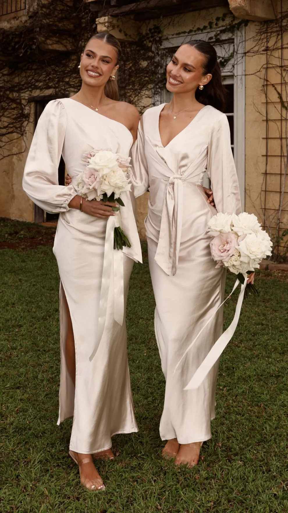 Ivy Long Sleeve Tie Front Maxi Dress - Champagne