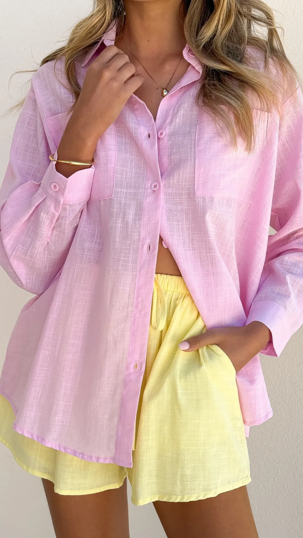 Jamie Long Sleeve Top and Shorts Set - Pink/Yellow