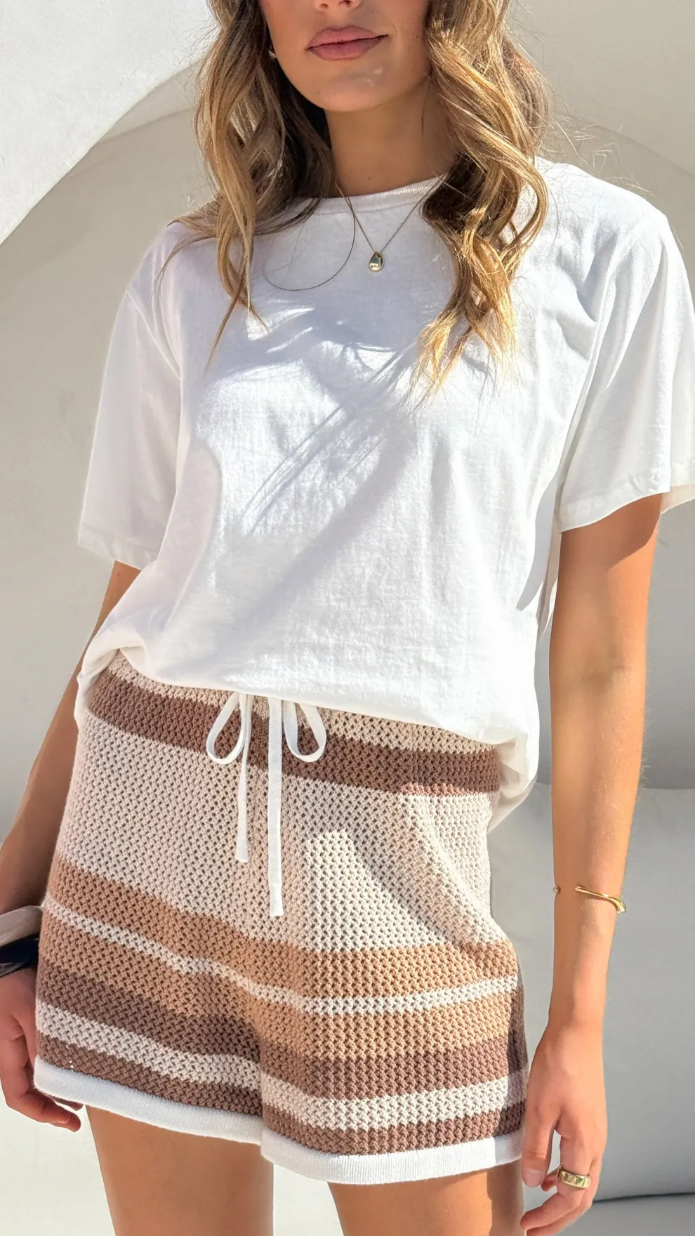 Janella Knit Shorts - Natural / Cream Stripe