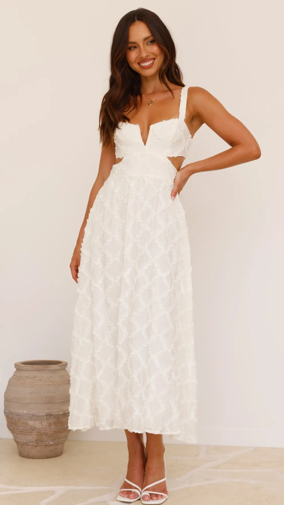 Jenny Side Cut Midi Dress - Cream