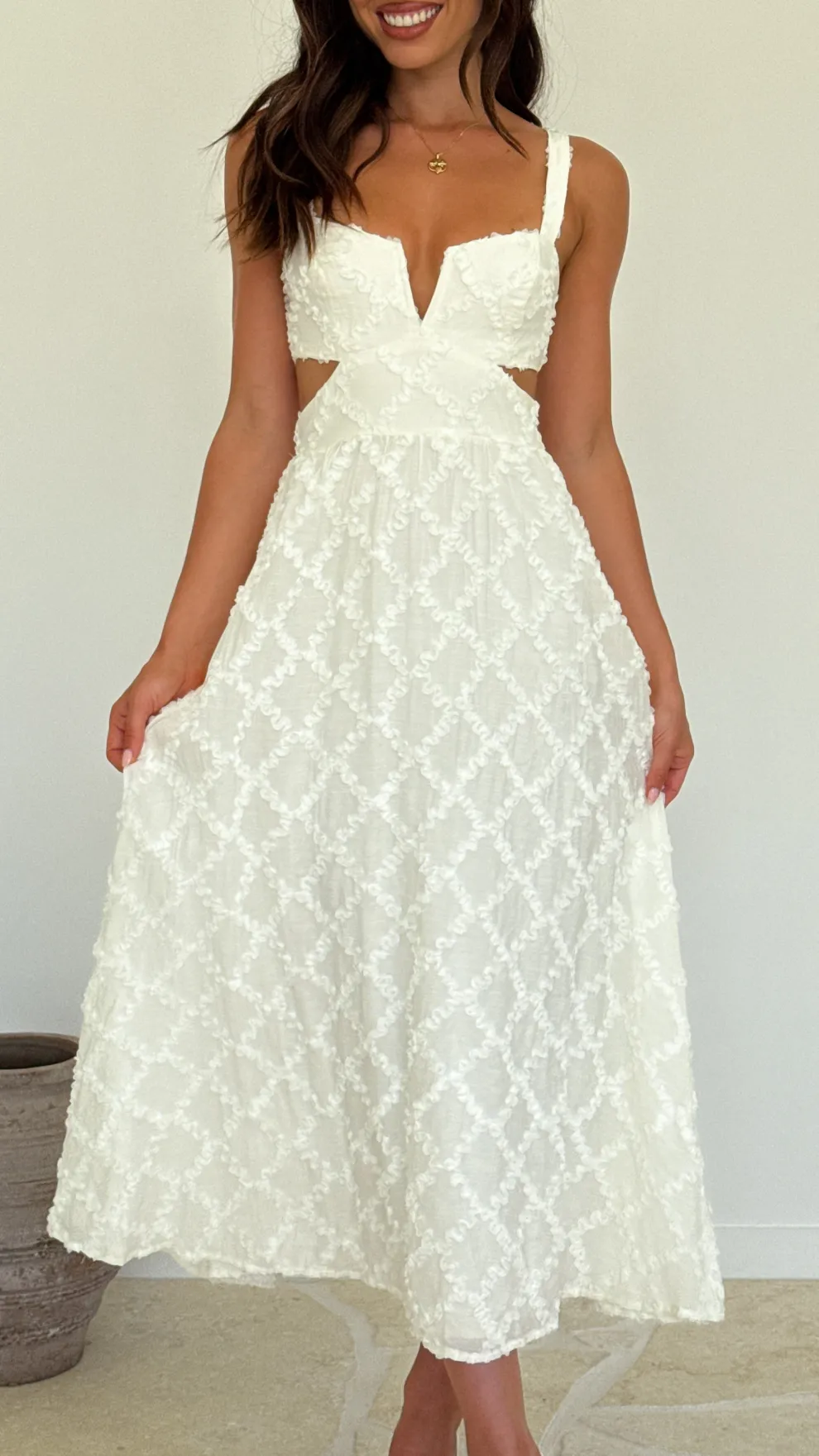 Jenny Side Cut Midi Dress - Cream