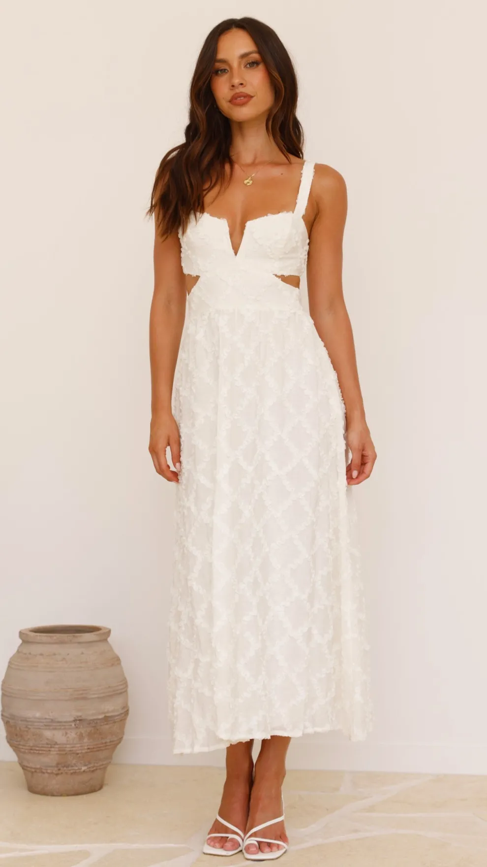 Jenny Side Cut Midi Dress - Cream