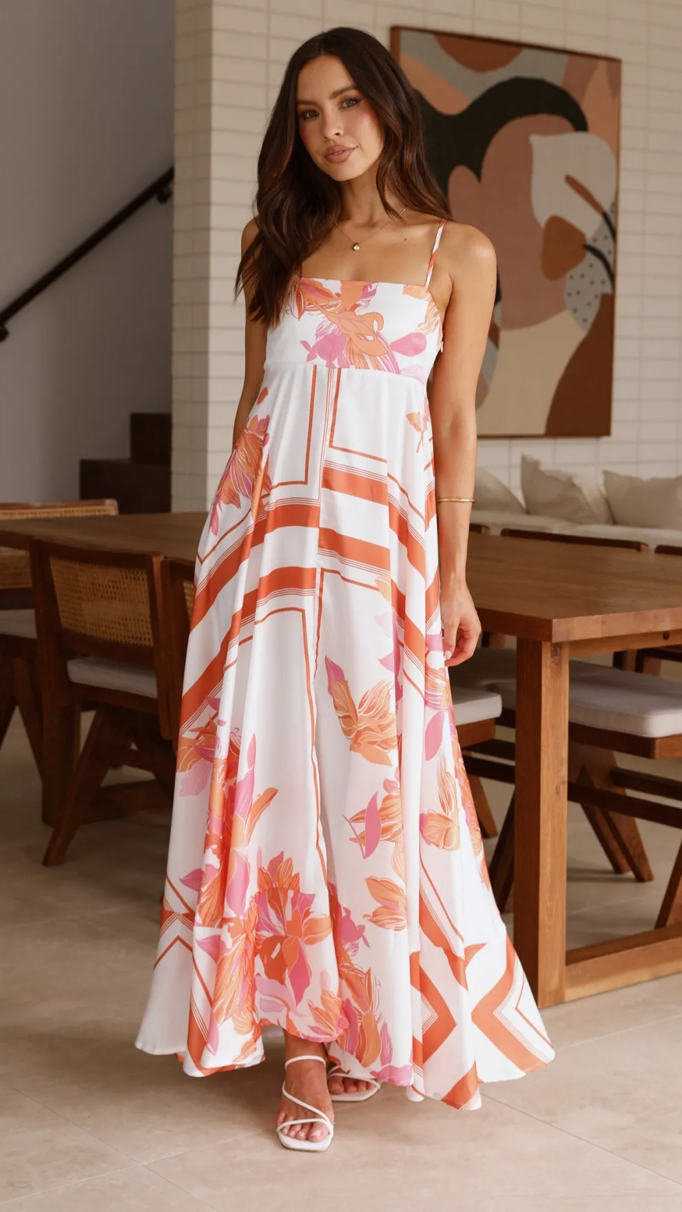 Kaethe Maxi Dress - Orange/White