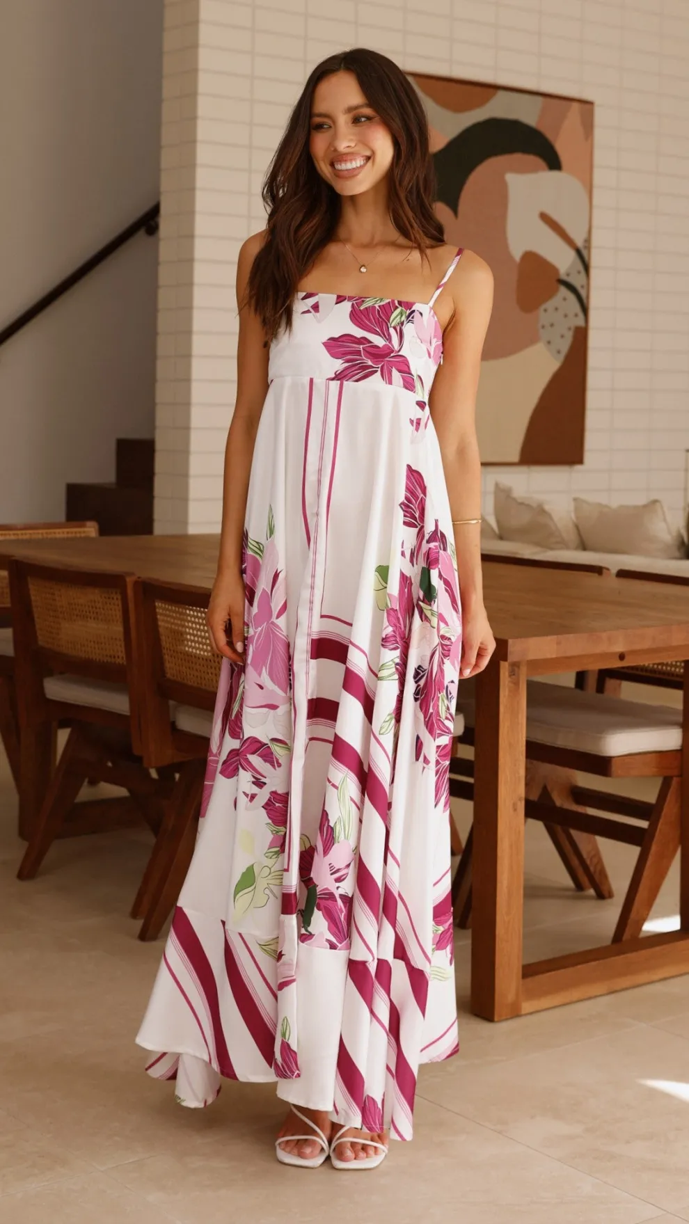 Kaethe Maxi Dress - White/Pink