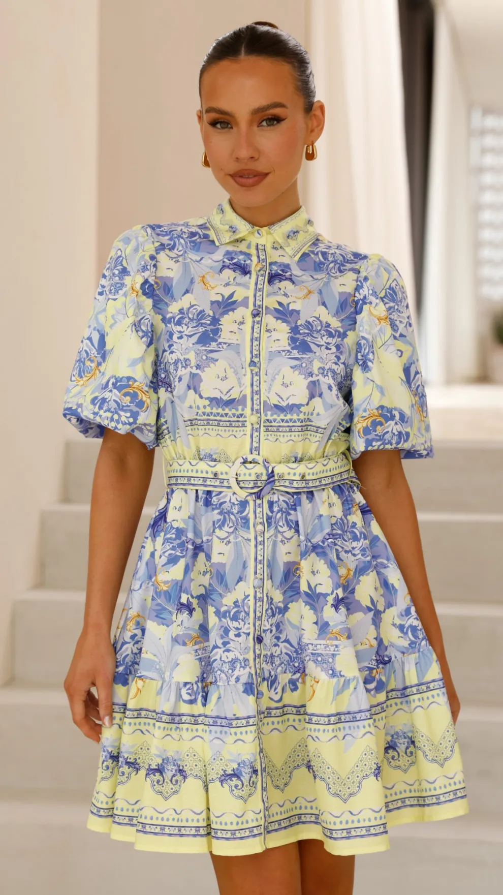 Kalliope Mini Dress - Blue/Yellow