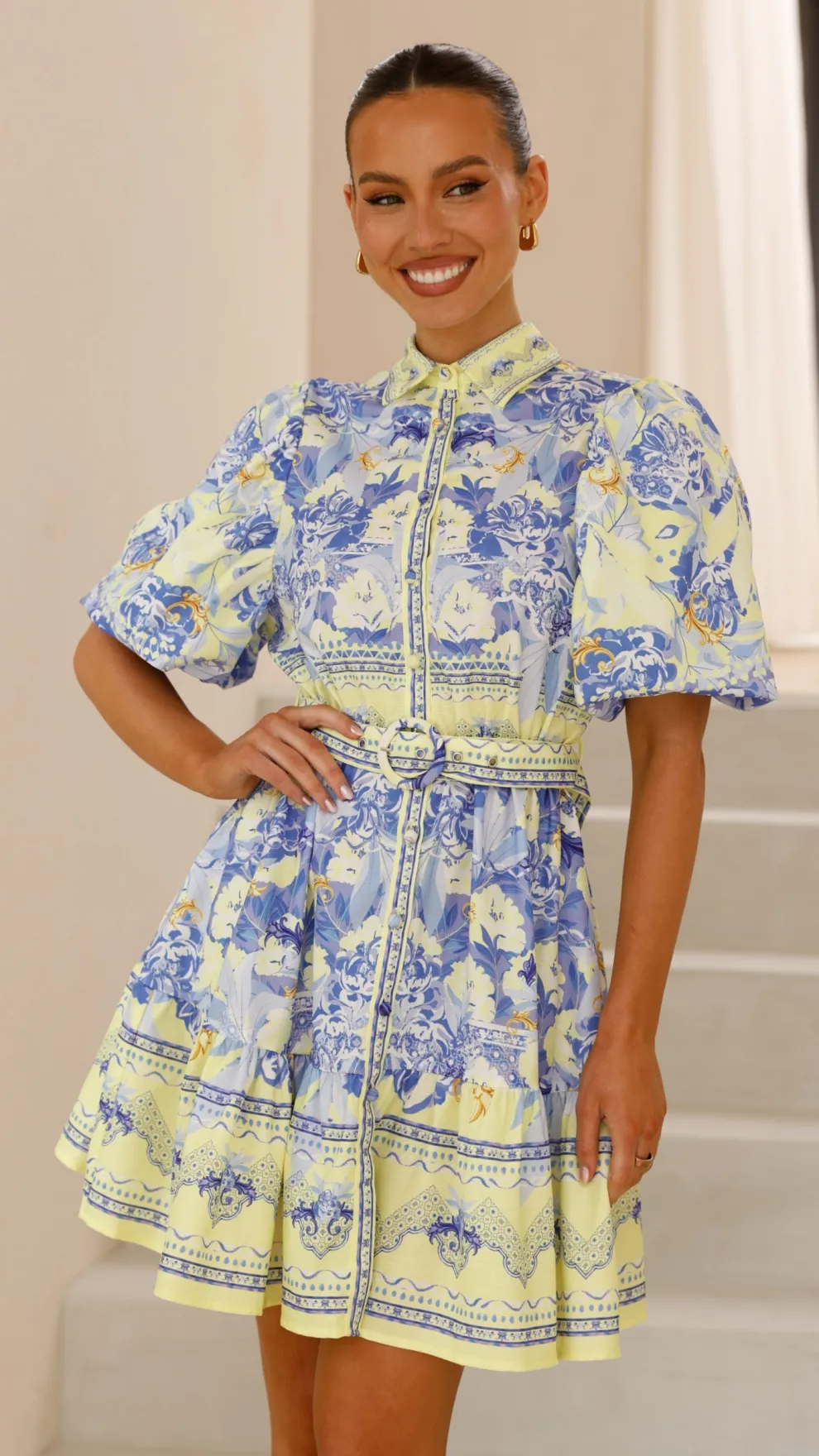 Kalliope Mini Dress - Blue/Yellow