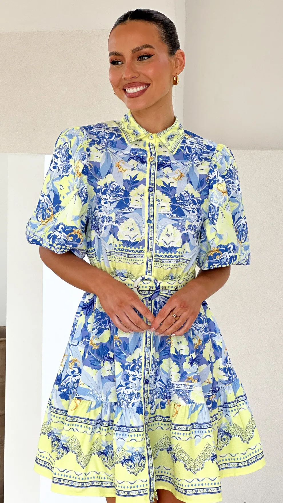 Kalliope Mini Dress - Blue/Yellow