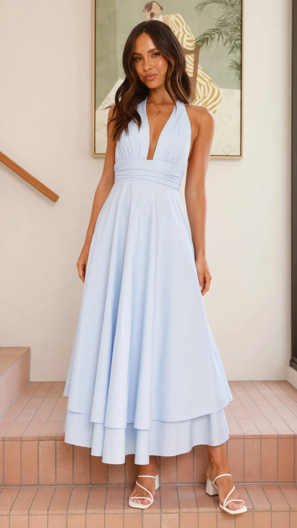 Kathy Halter Neck Maxi Dress - Light Blue