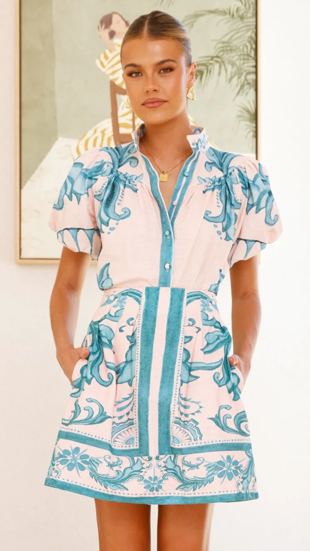 Lanie Shirt - Aqua / Pink Zayna