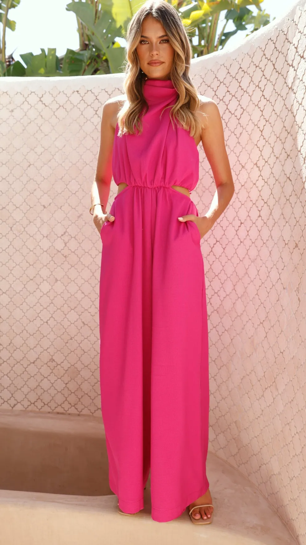 Lara Halter Neck Wide Leg Jumpsuit - Pink