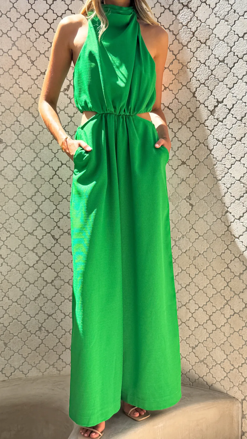 Lara Halter Neck Wide Leg Jumpsuit - Green