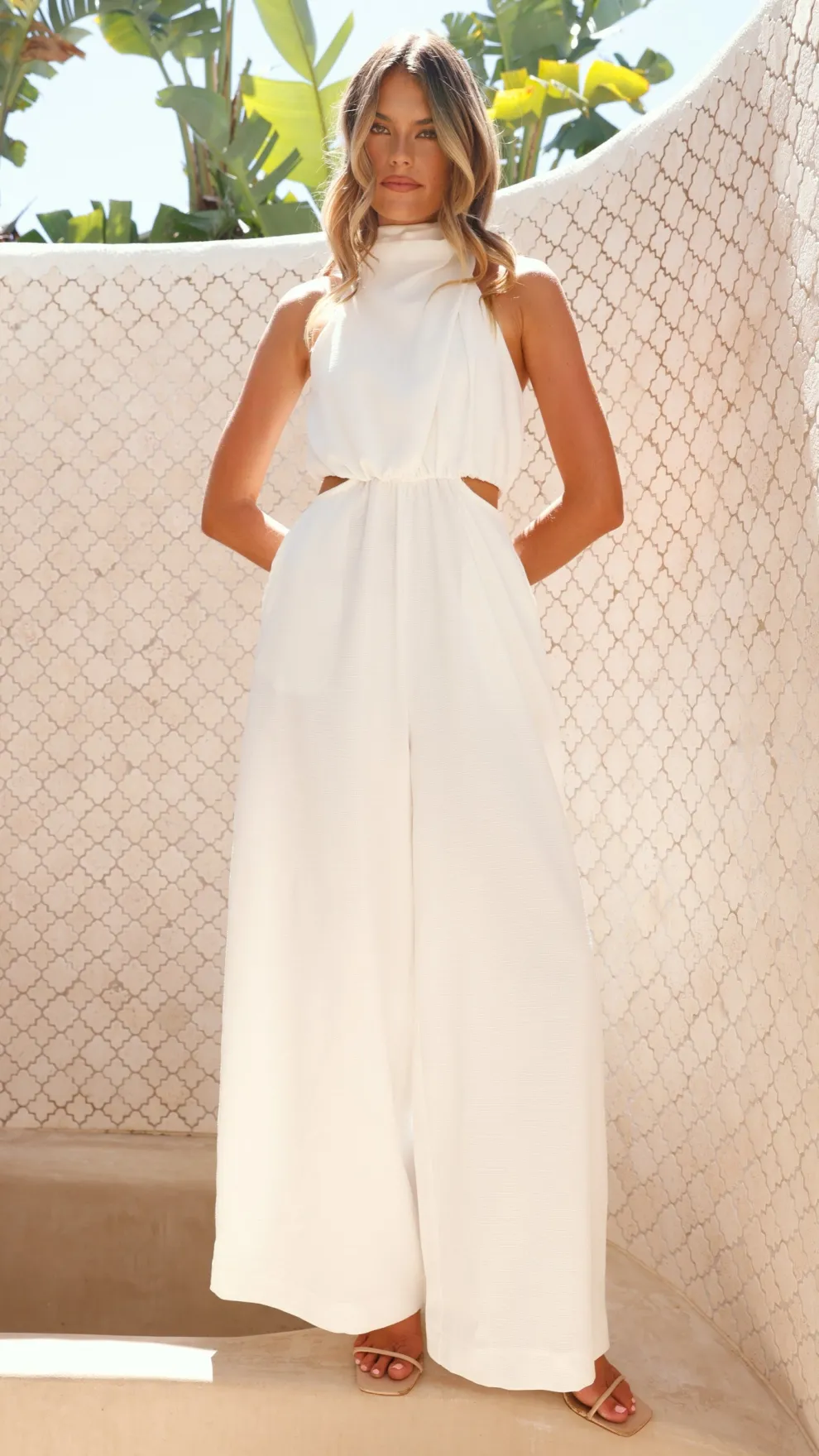 Lara Halter Neck Wide Leg Jumpsuit - White