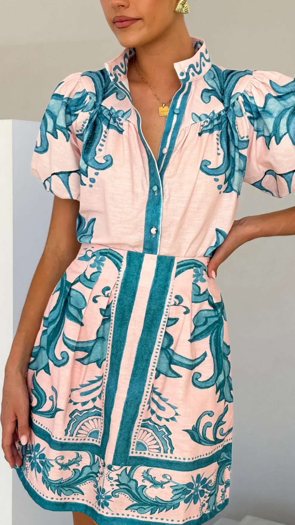 Laraine Mini Skirt - Aqua / Pink Zayna