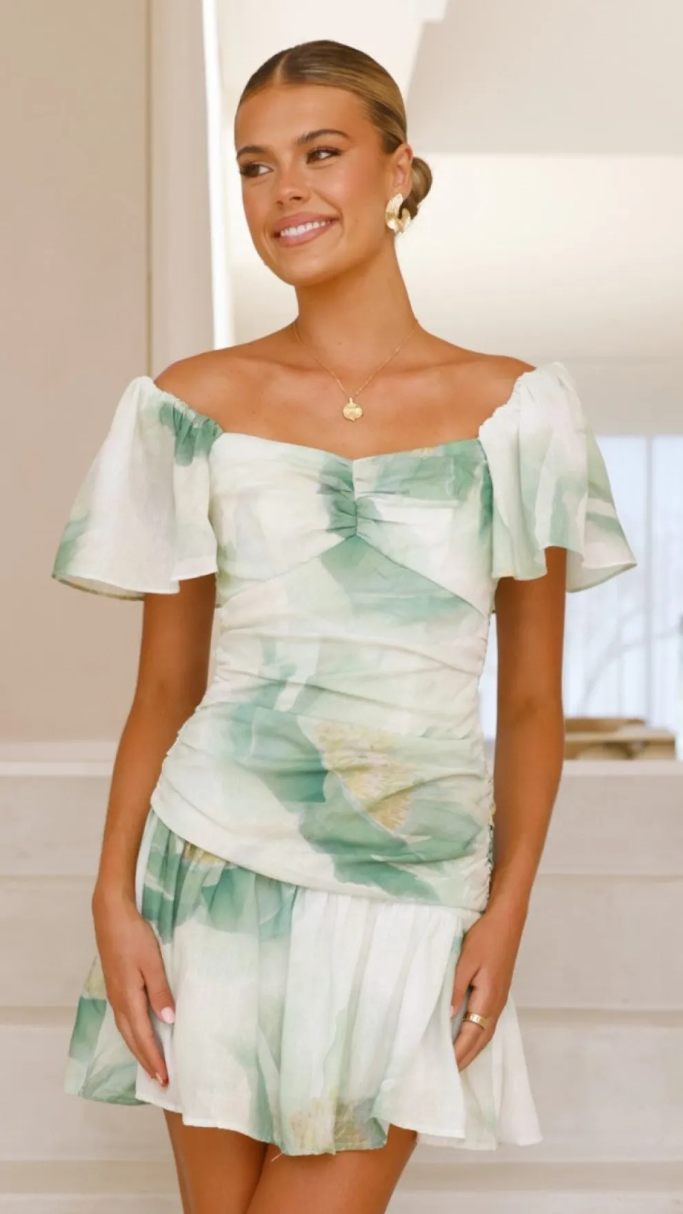 Laury Mini Dress - Green Floral