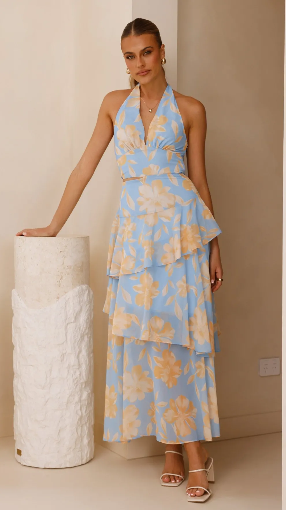 Louka Layered Maxi Dress - Blue/Yellow Floral