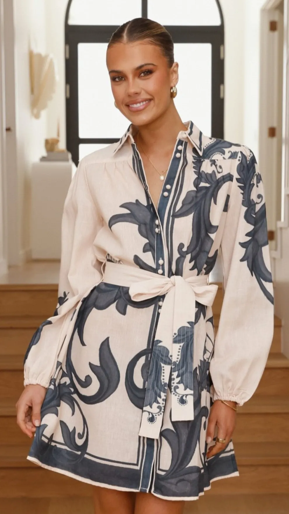 Lucia Long Sleeve Mini Dress - Cream Zayna