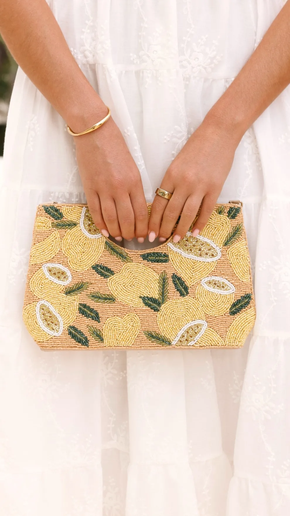 Lucielle Lemon Beaded Clutch - Yellow / Camel