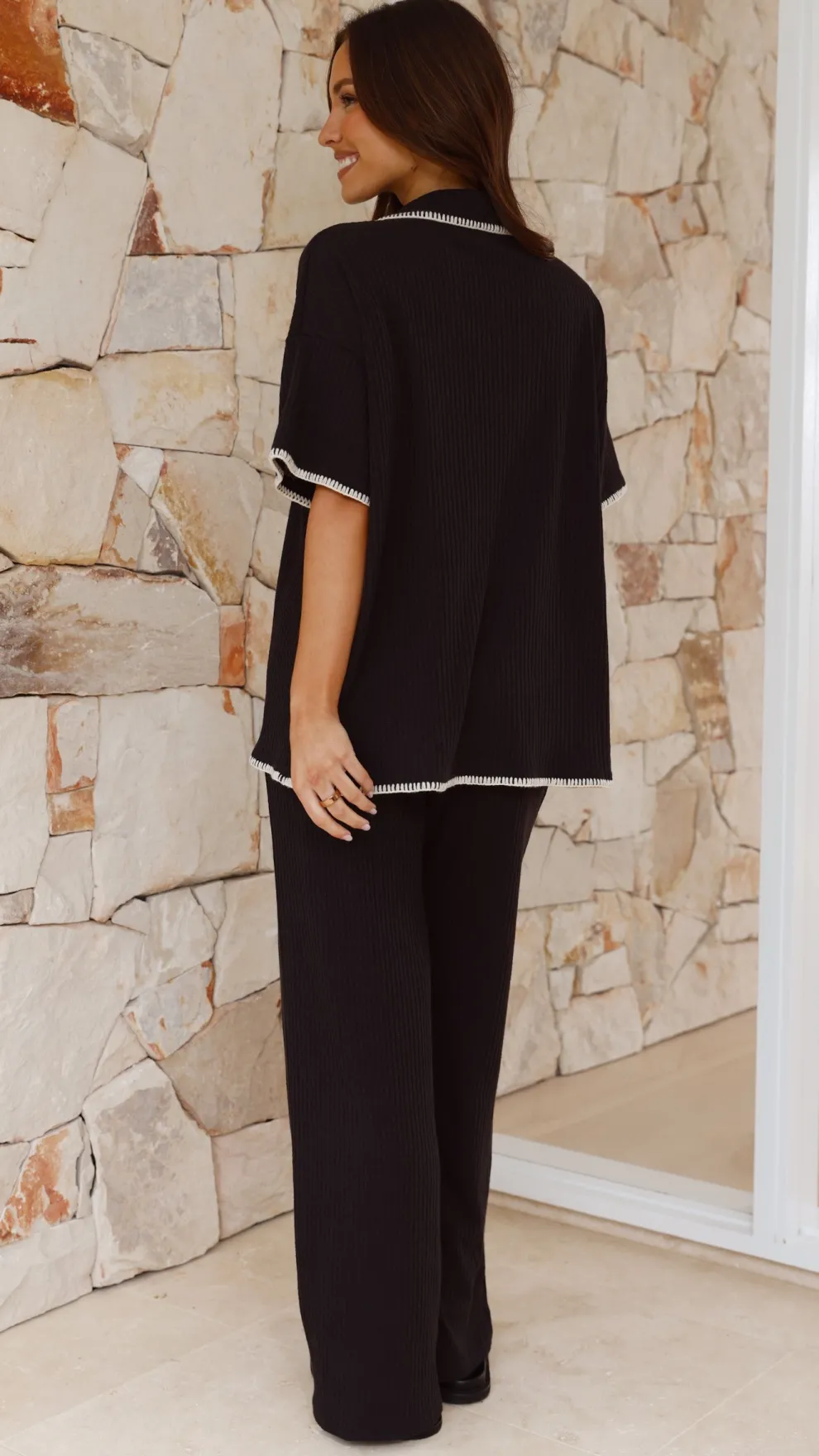 Madian Button Up Shirt and Pants Set - Black