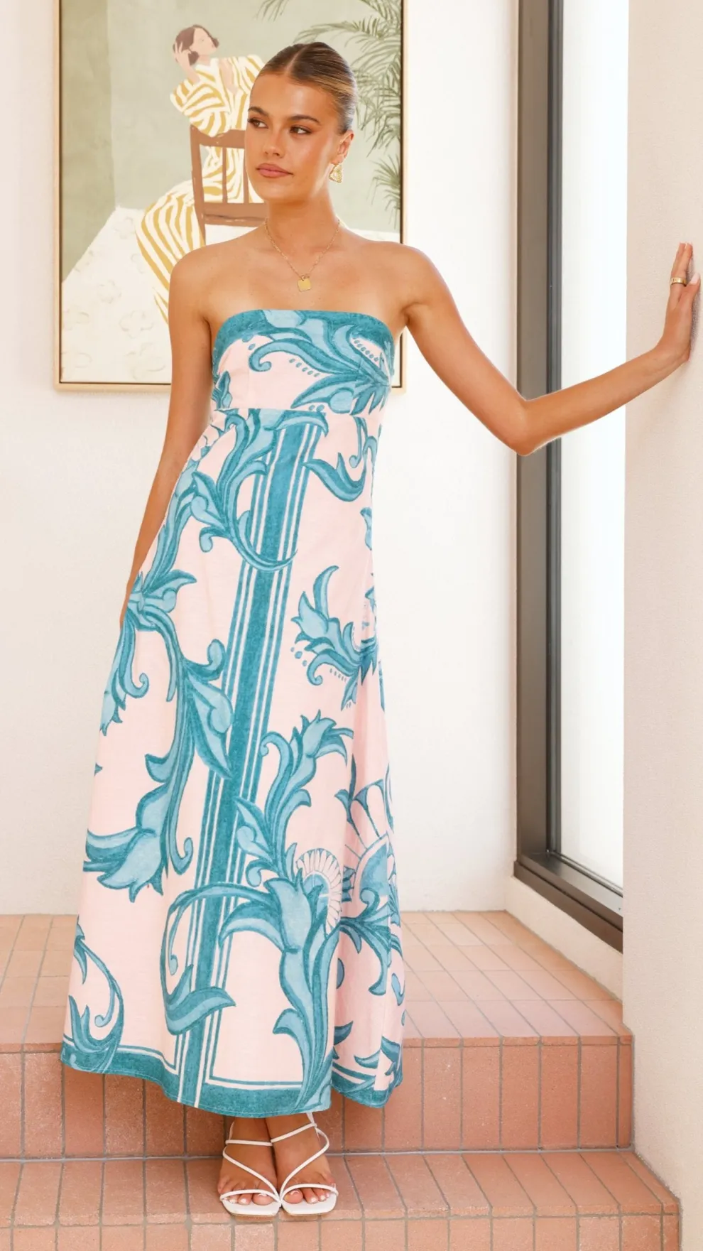 Madra Maxi Dress - Aqua / Pink Zayna
