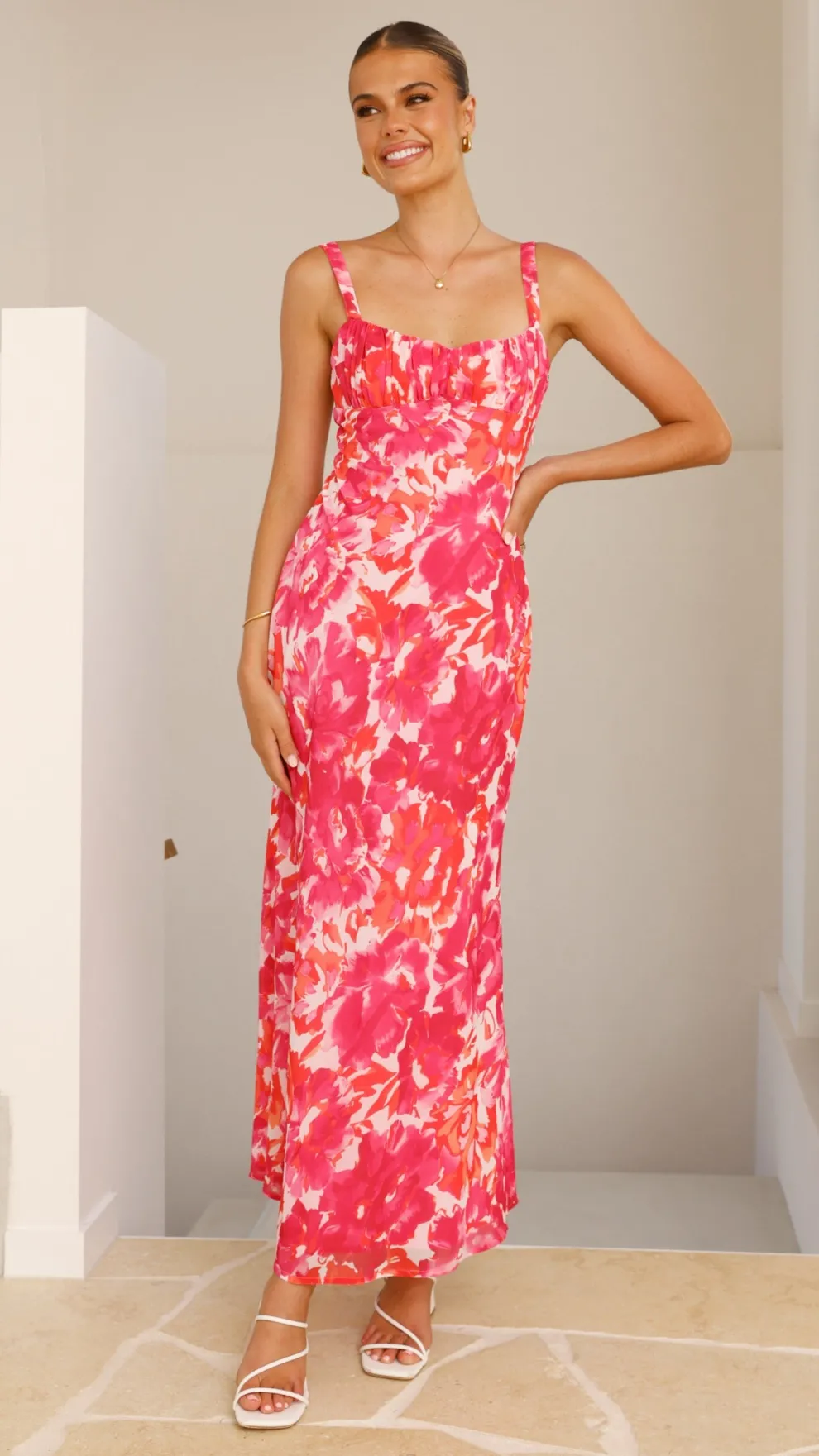 Margo Midi Dress - Pink/Red Floral
