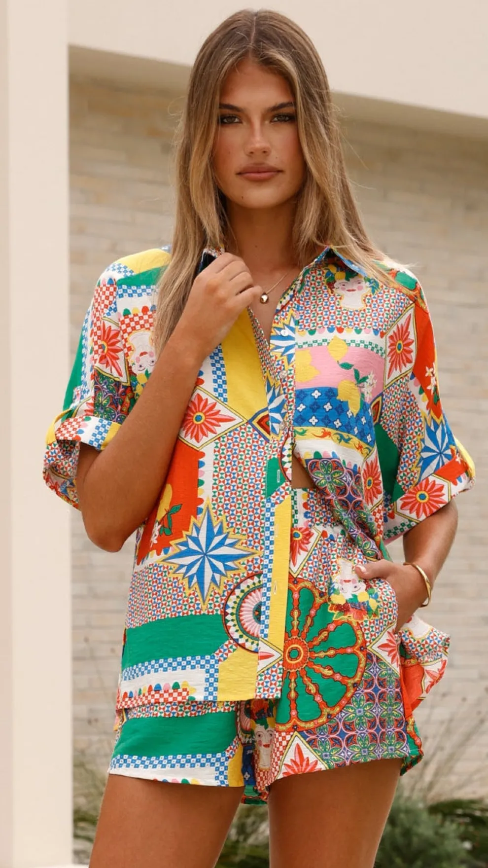 Mila Button Up Shirt - Dazzle Print