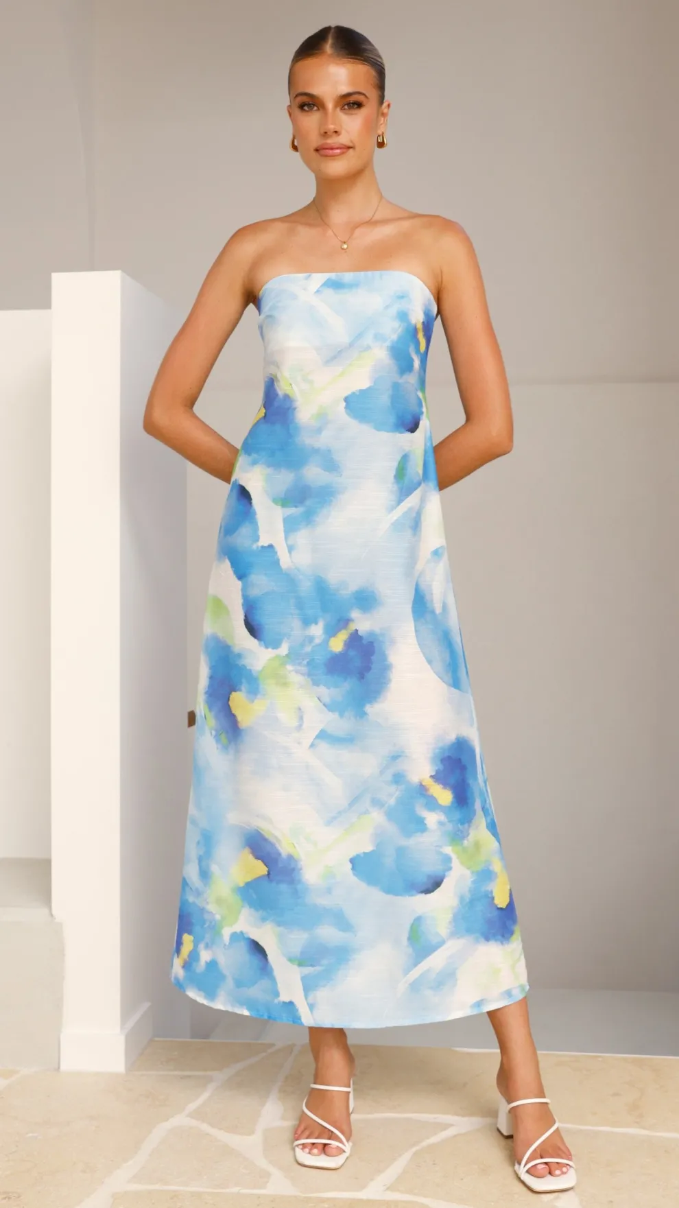 Nora Strapless Maxi Dress - Blue Floral