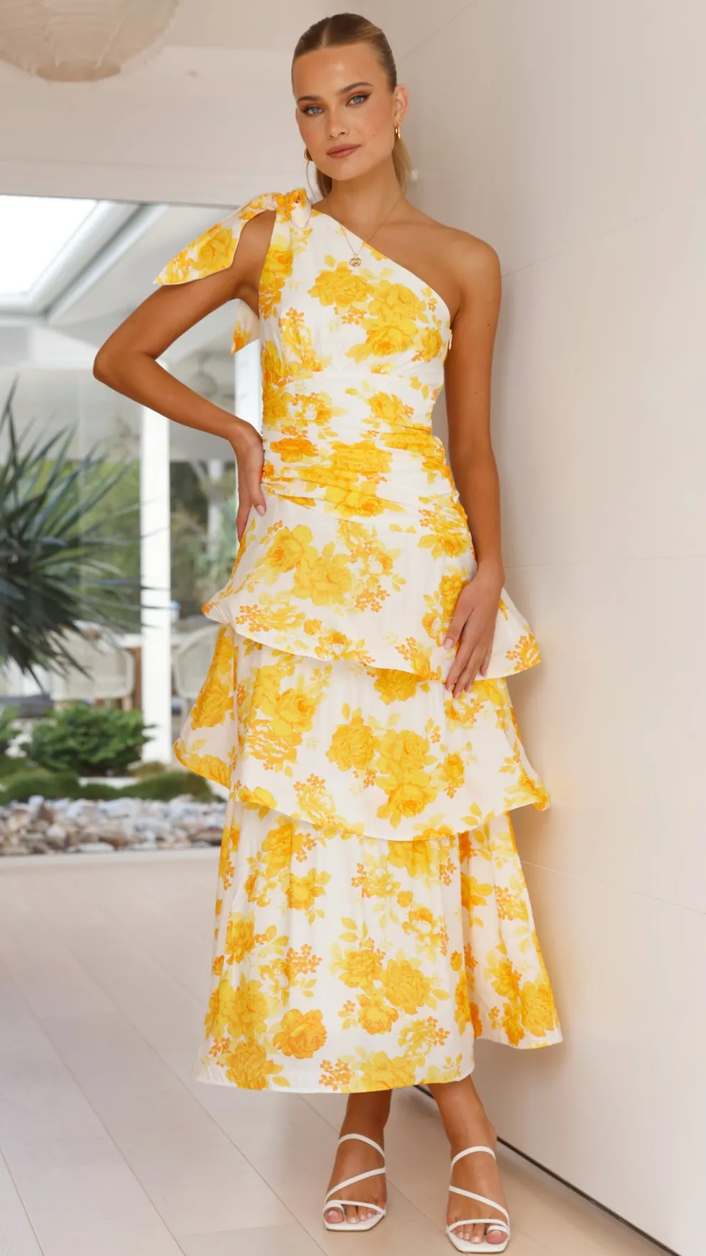 Odilie One Shoulder Maxi Dress - Yellow Floral