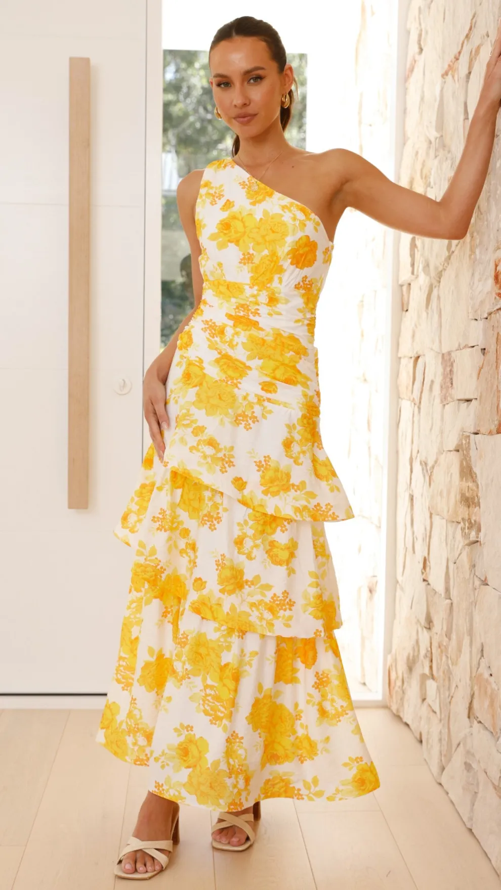 Odilie One Shoulder Maxi Dress - Yellow Floral