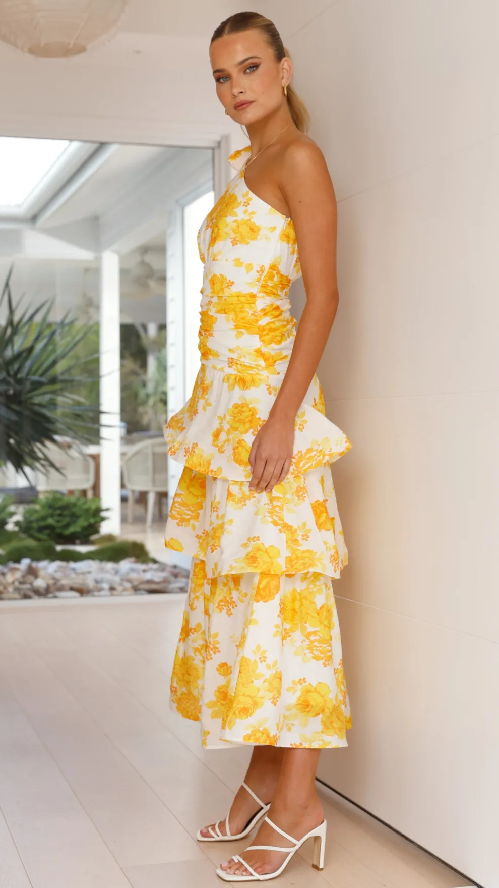 Odilie One Shoulder Maxi Dress - Yellow Floral
