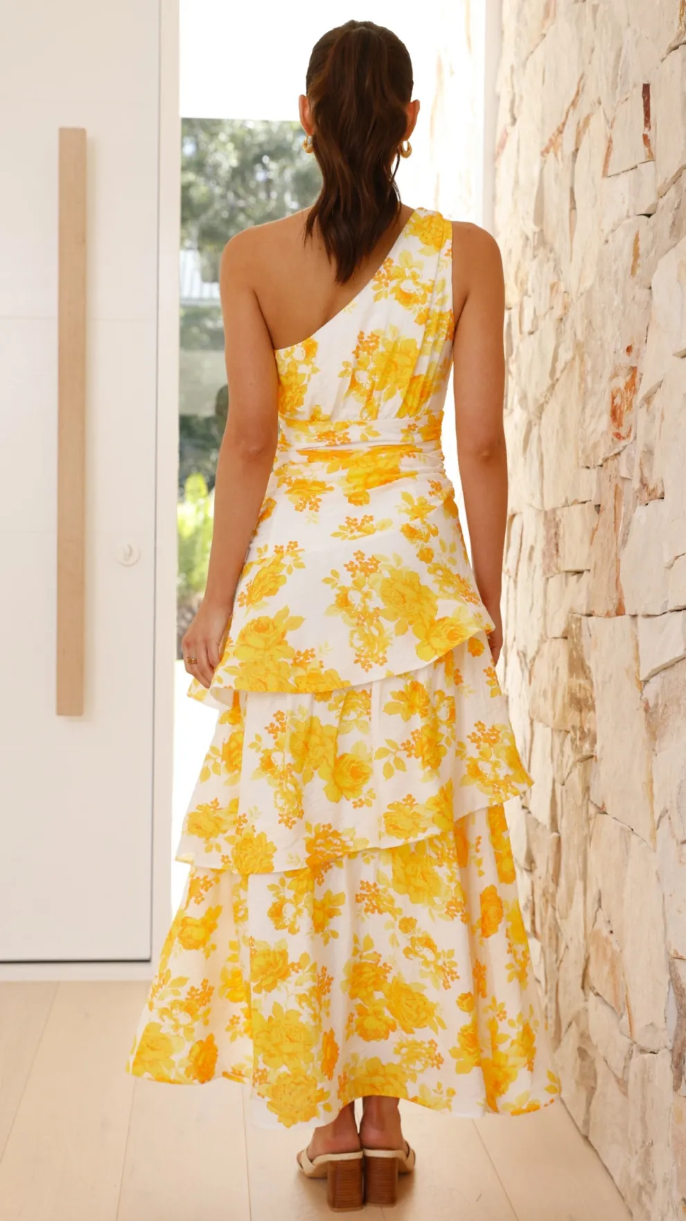 Odilie One Shoulder Maxi Dress - Yellow Floral