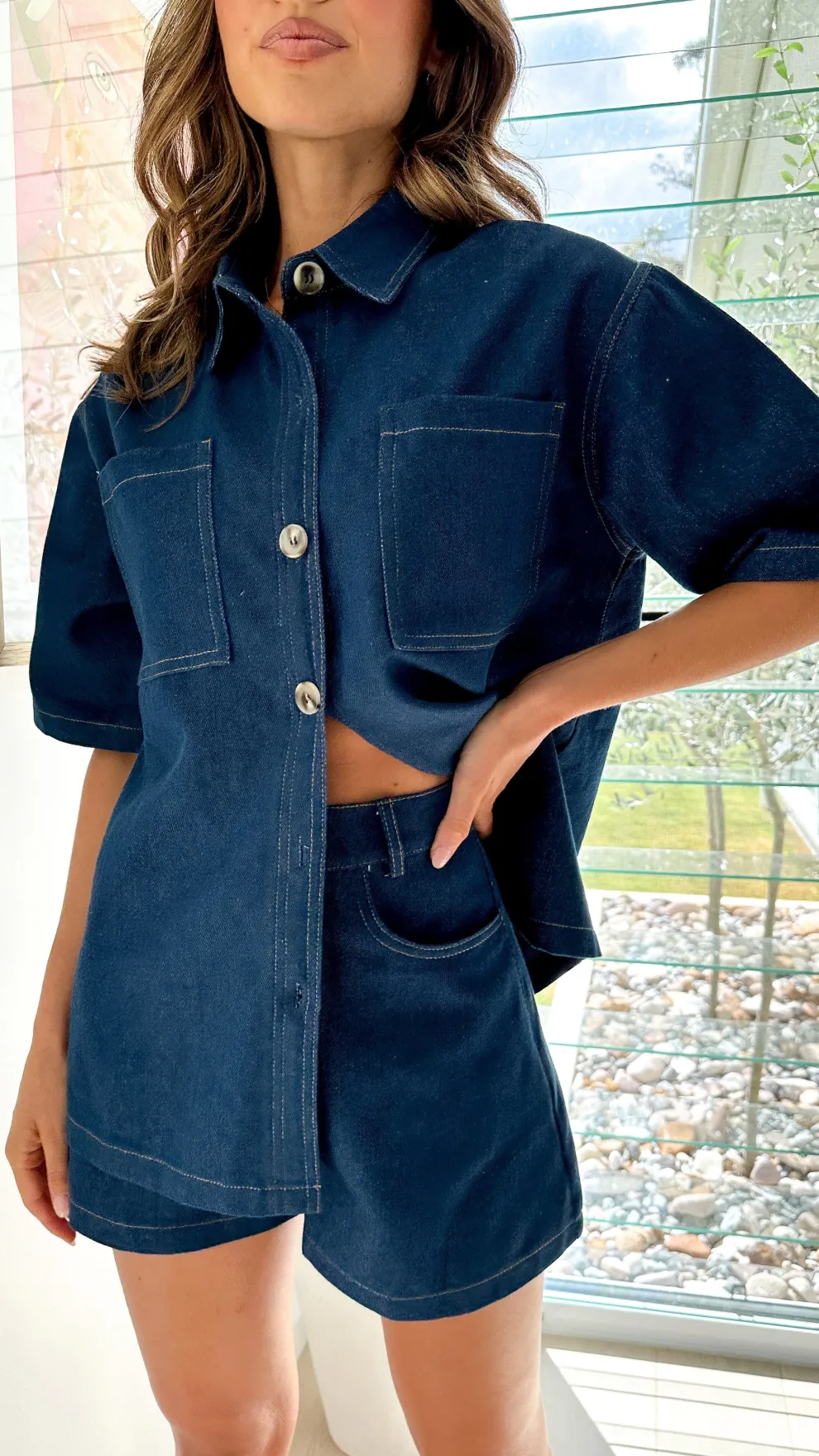 Olivia Shirt and Shorts Set - Dark Denim