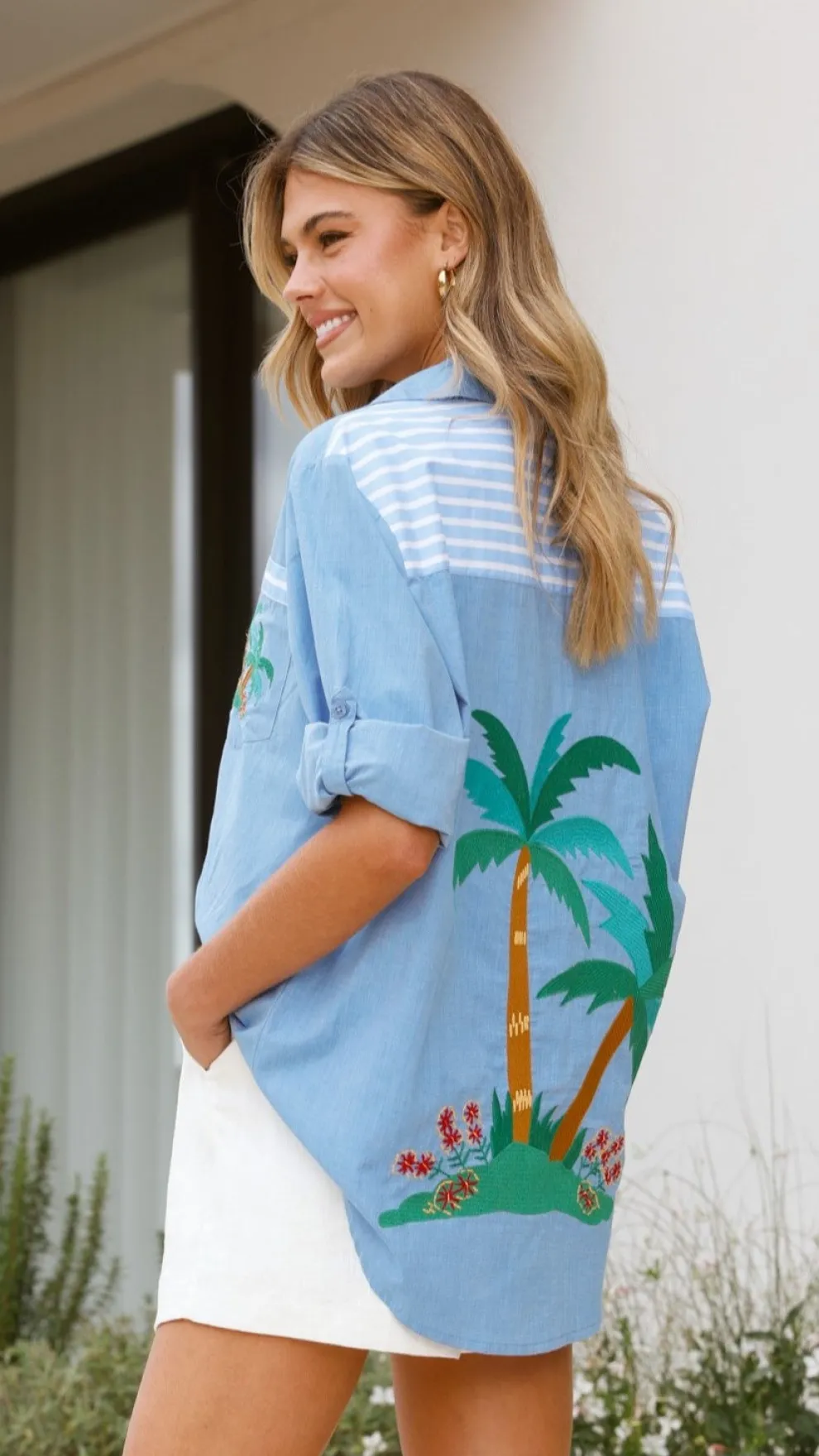 Palm Button Up Shirt - Blue