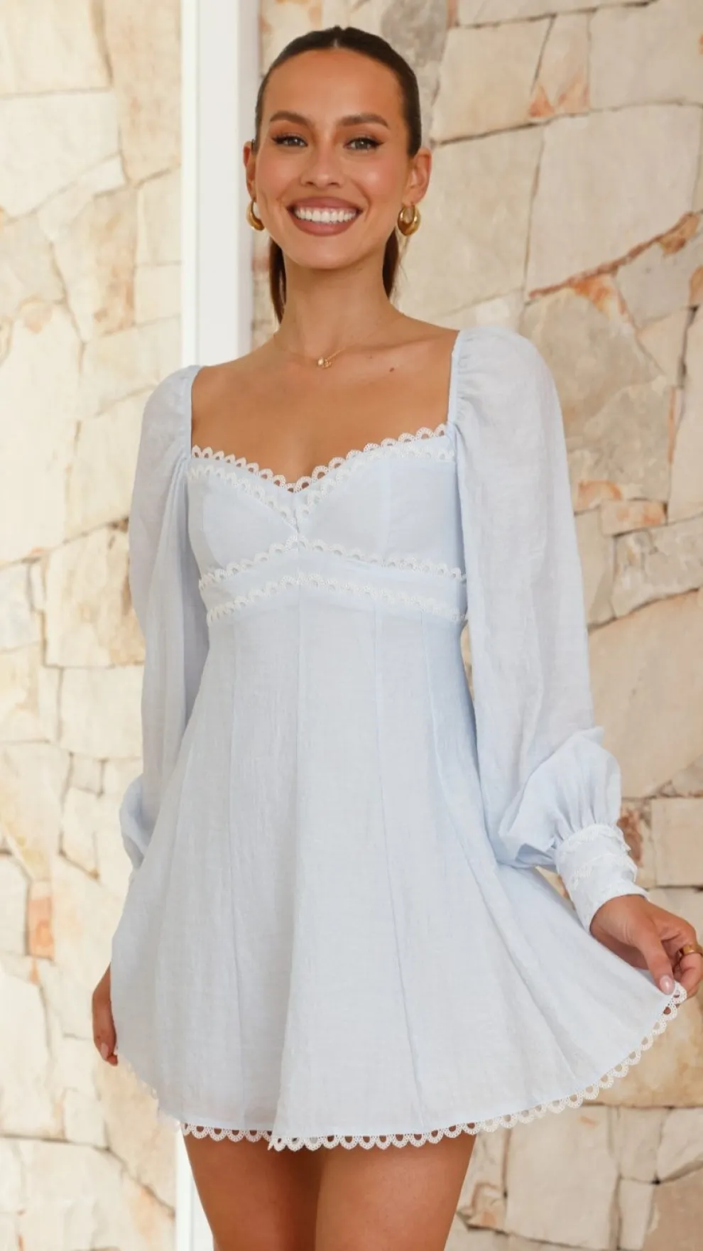 Palmer Long Sleeve Mini Dress - Blue