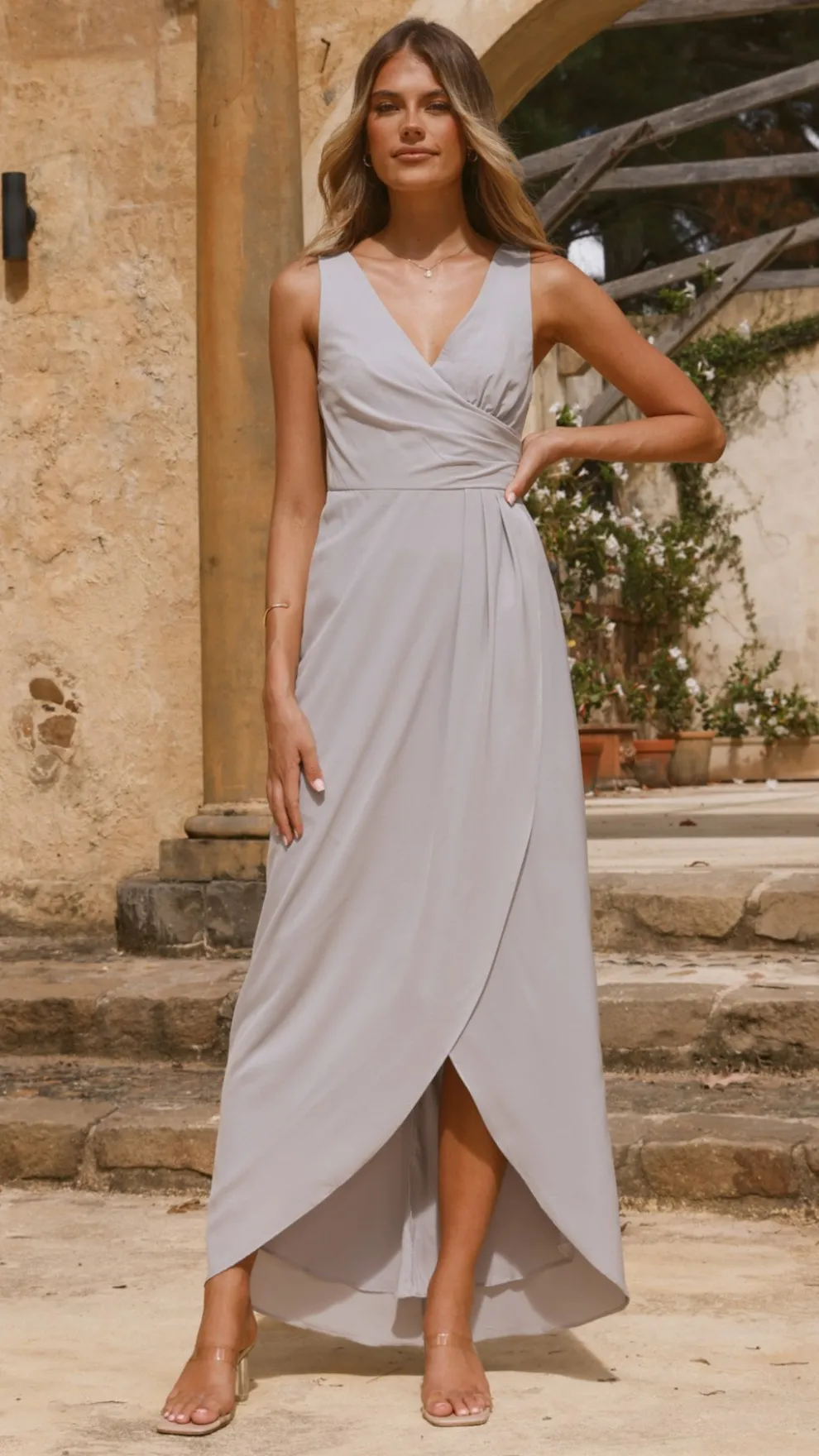 Pamela V Neck Maxi Dress - Silver