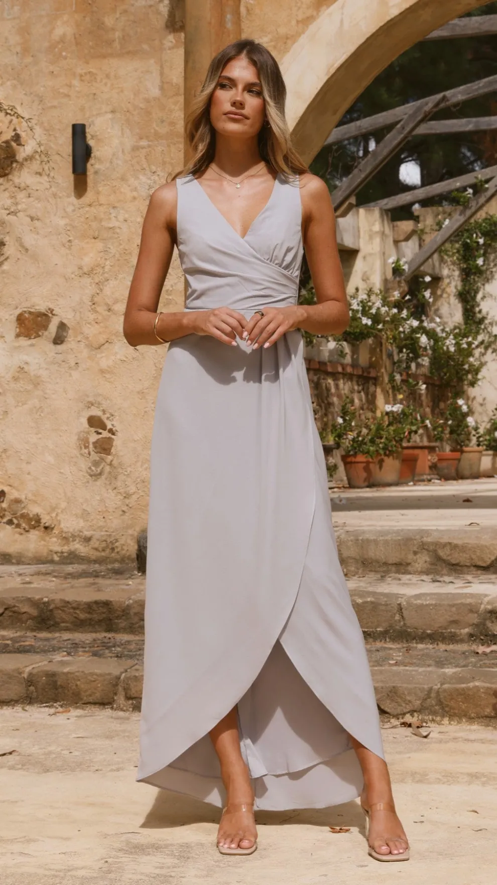 Pamela V Neck Maxi Dress - Silver