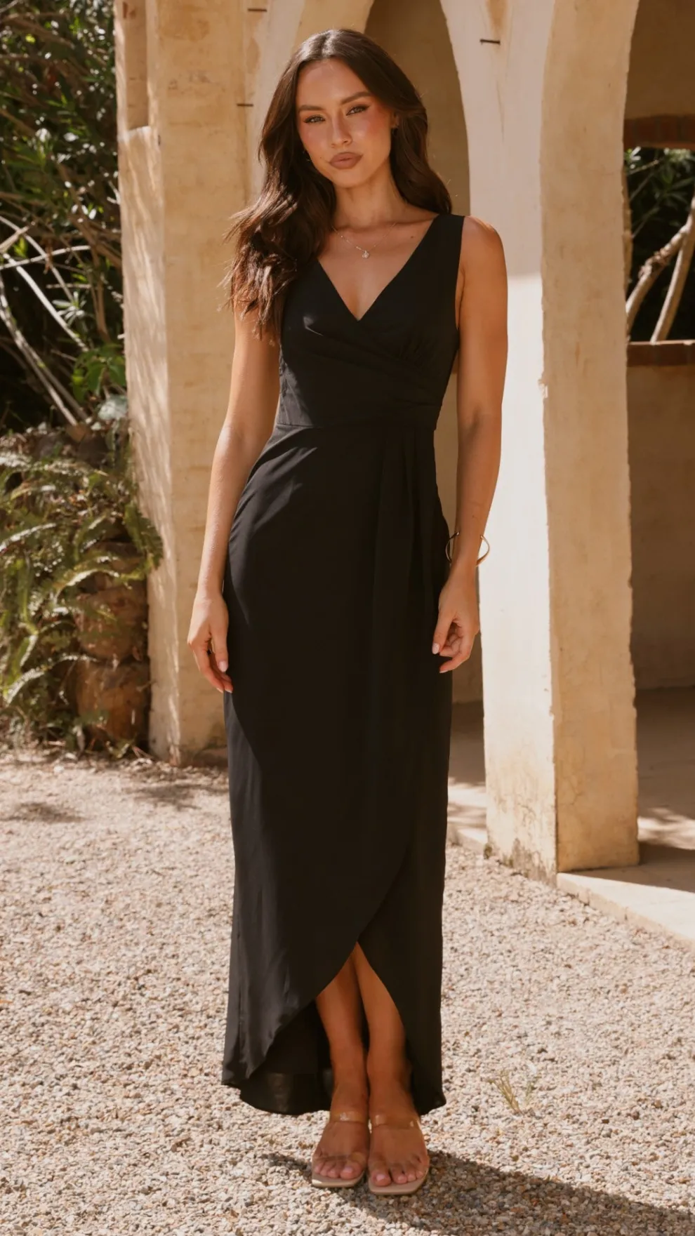 Pamela V Neck Maxi Dress - Black