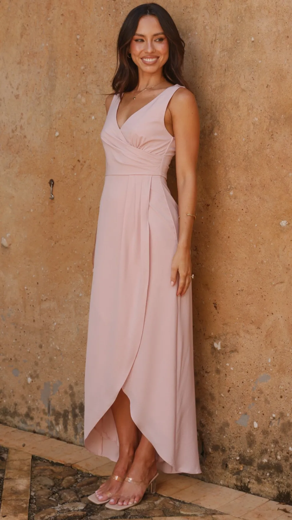 Pamela V Neck Maxi Dress - Dusty Pink
