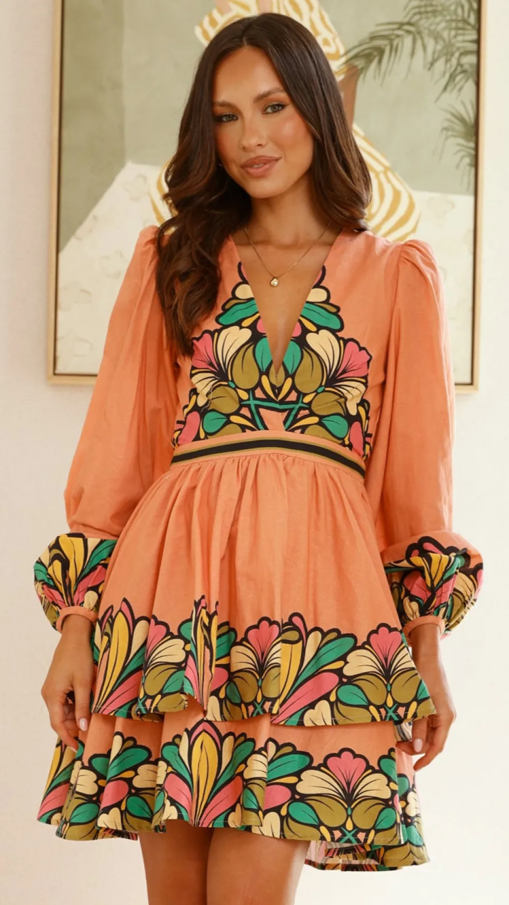 Portugal Long Sleeve Mini Dress - Melon