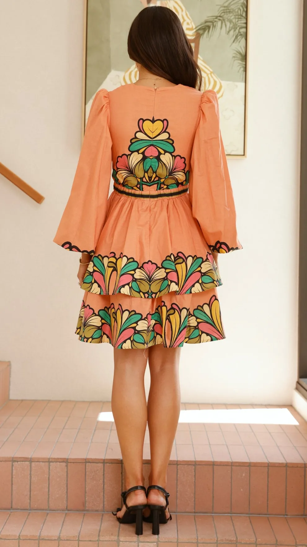 Portugal Long Sleeve Mini Dress - Melon