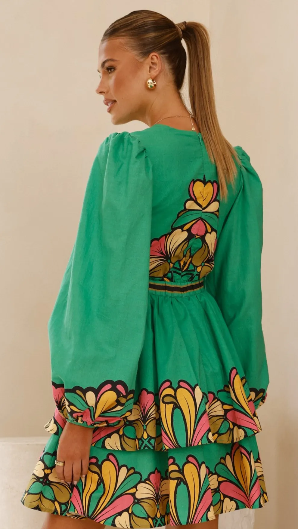 Portugal Long Sleeve Mini Dress - Apple