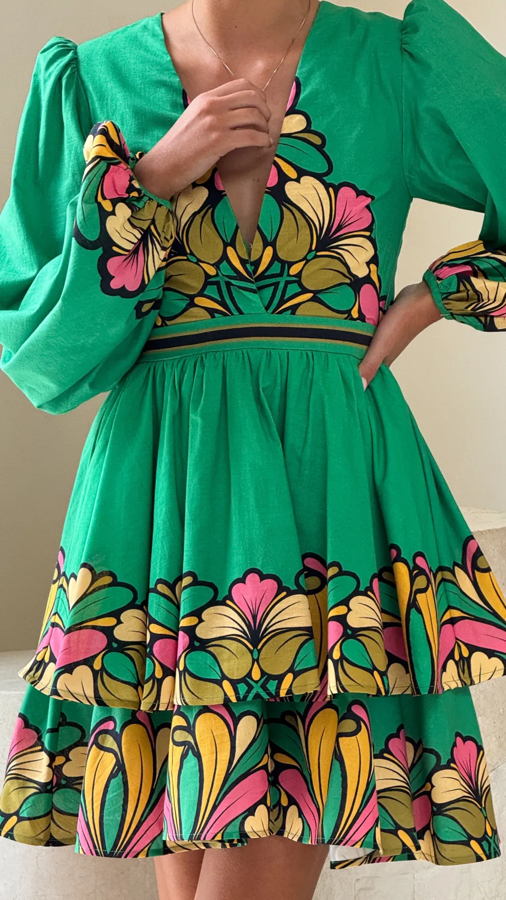 Portugal Long Sleeve Mini Dress - Apple