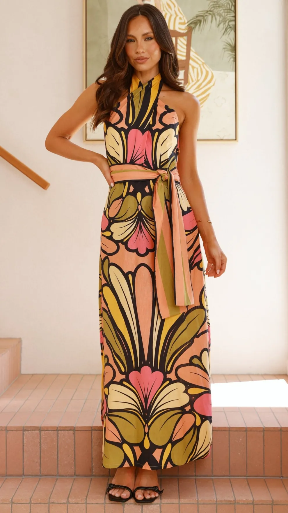 Portugal Twist Halter Maxi Dress - Melon
