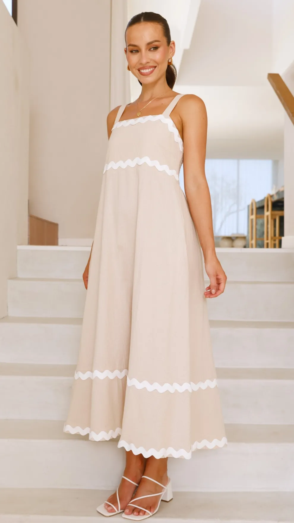 Raelynn Midi Dress - Beige/White