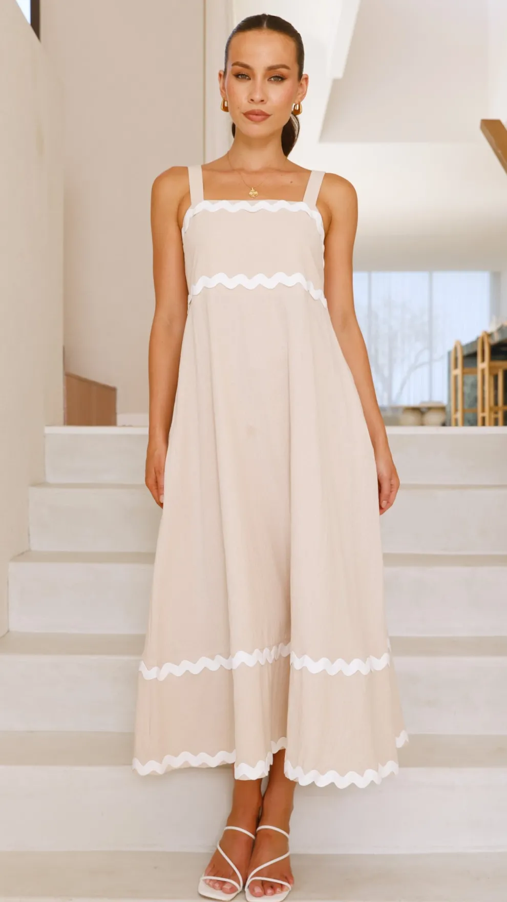 Raelynn Midi Dress - Beige/White