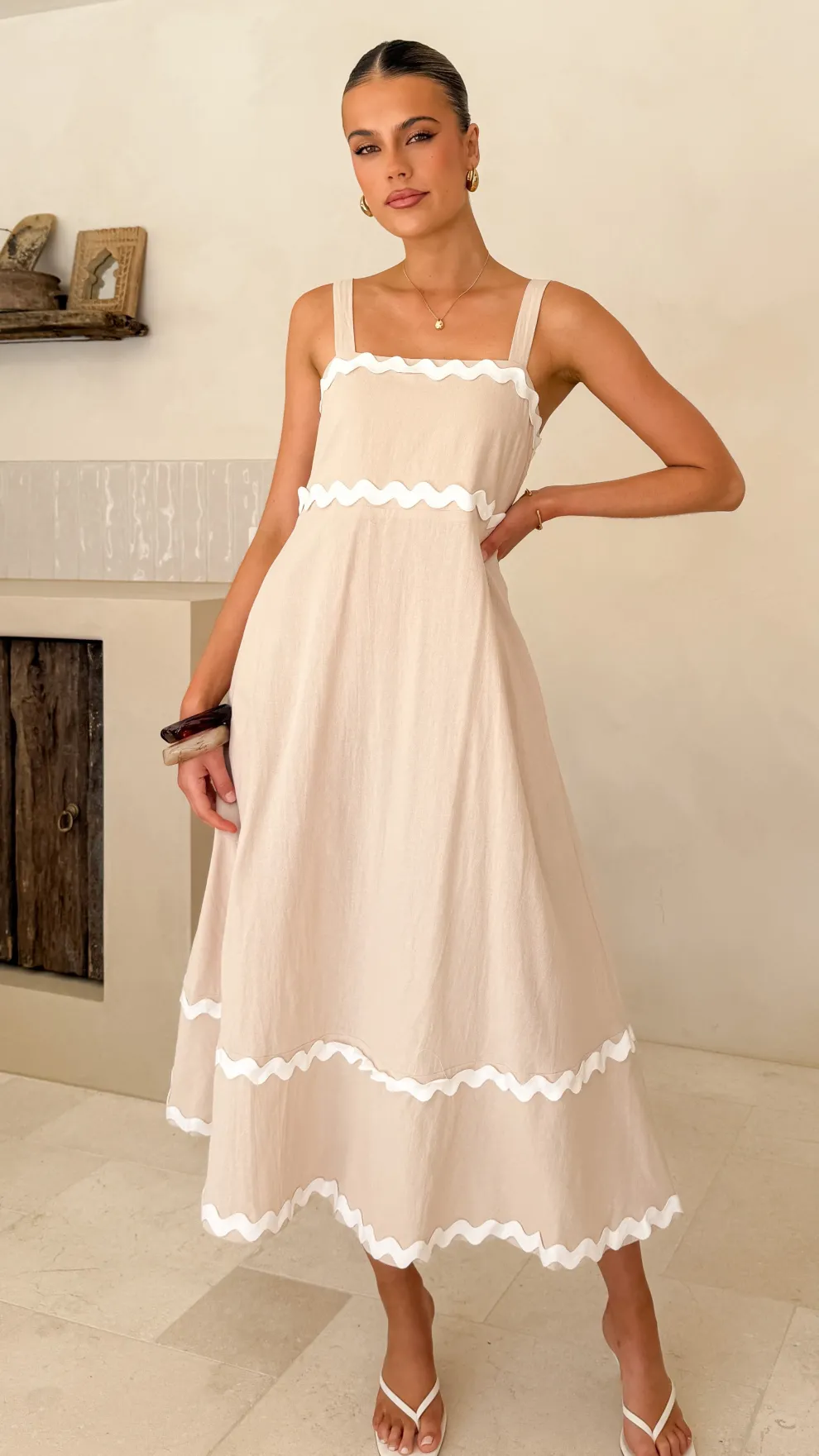 Raelynn Midi Dress - Beige/White