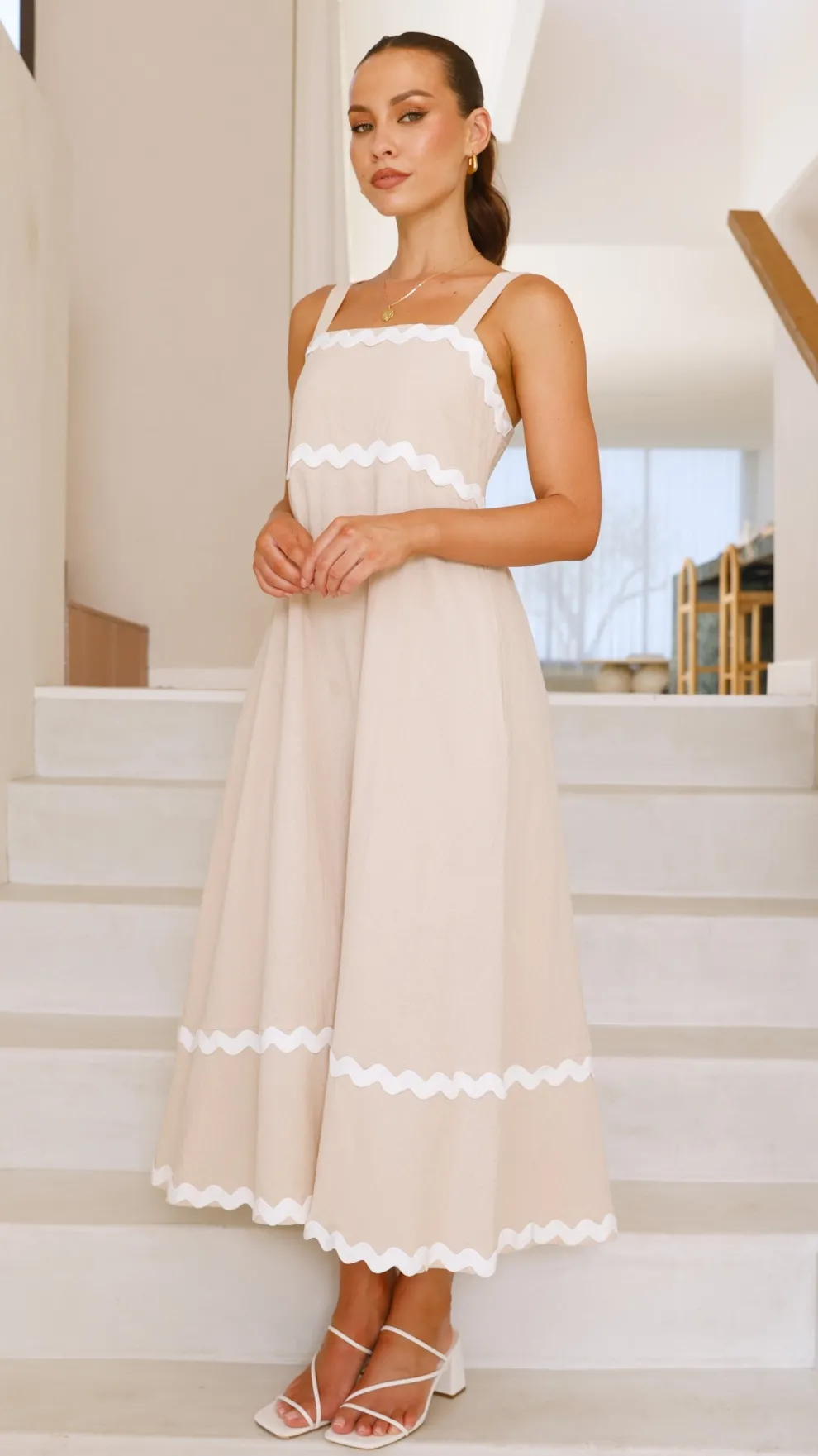 Raelynn Midi Dress - Beige/White