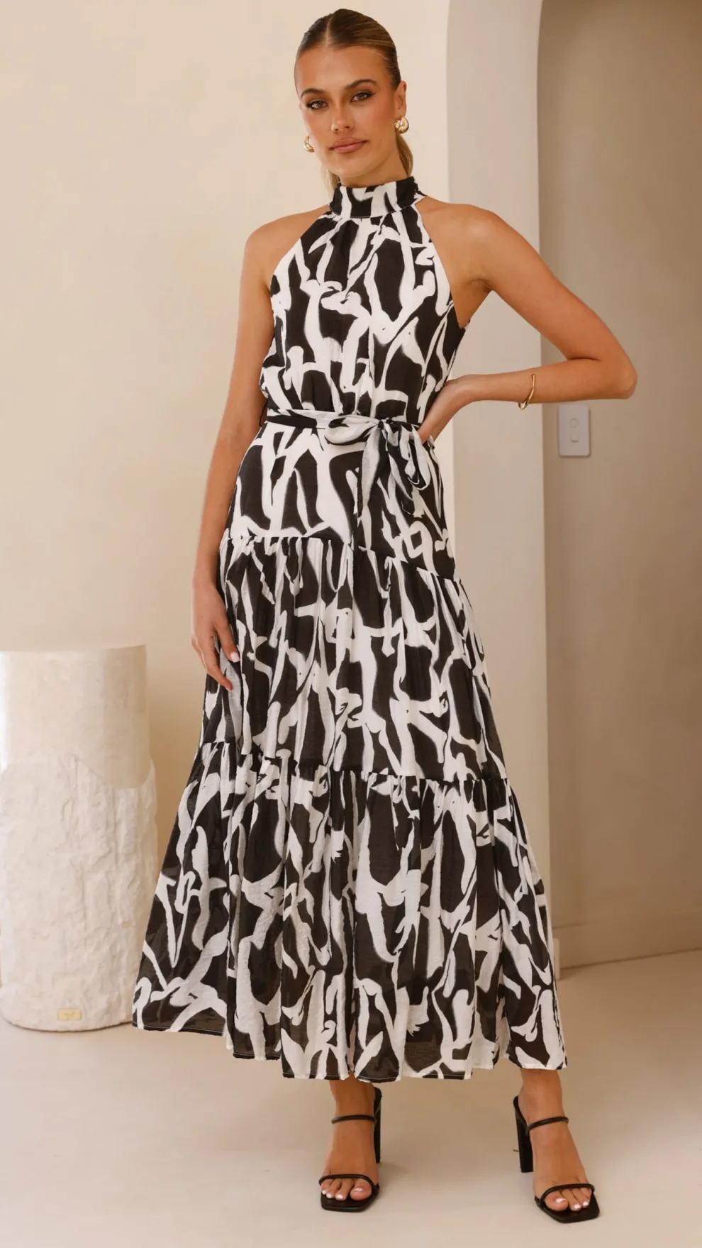 River Halter Midi Dress - Black/White